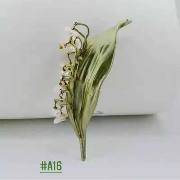 Craftsman Pearl Ceramic Hot Glazed Gold Floral Lapel Brooch Pin - Picture 14 of 16